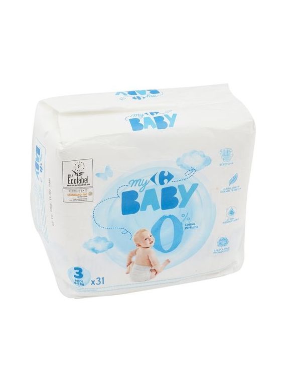 Couches 0% lotion T3 midi : 4-9 kg CARREFOUR BABY