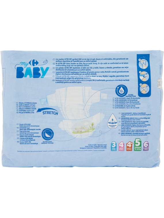 Couches bébé ultra dry junior taille 5 : 12-20 kg CARREFOUR BABY