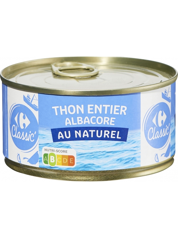 Thon entier Albacore au naturel CARREFOUR CLASSIC'