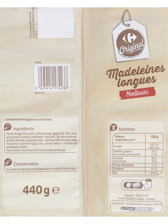 Madeleines longues CARREFOUR ORIGINAL