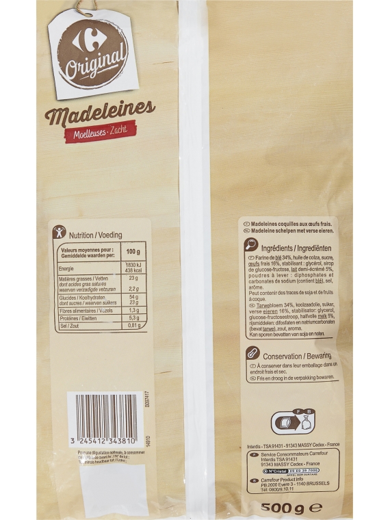 Madeleines moelleuses CARREFOUR ORIGINAL