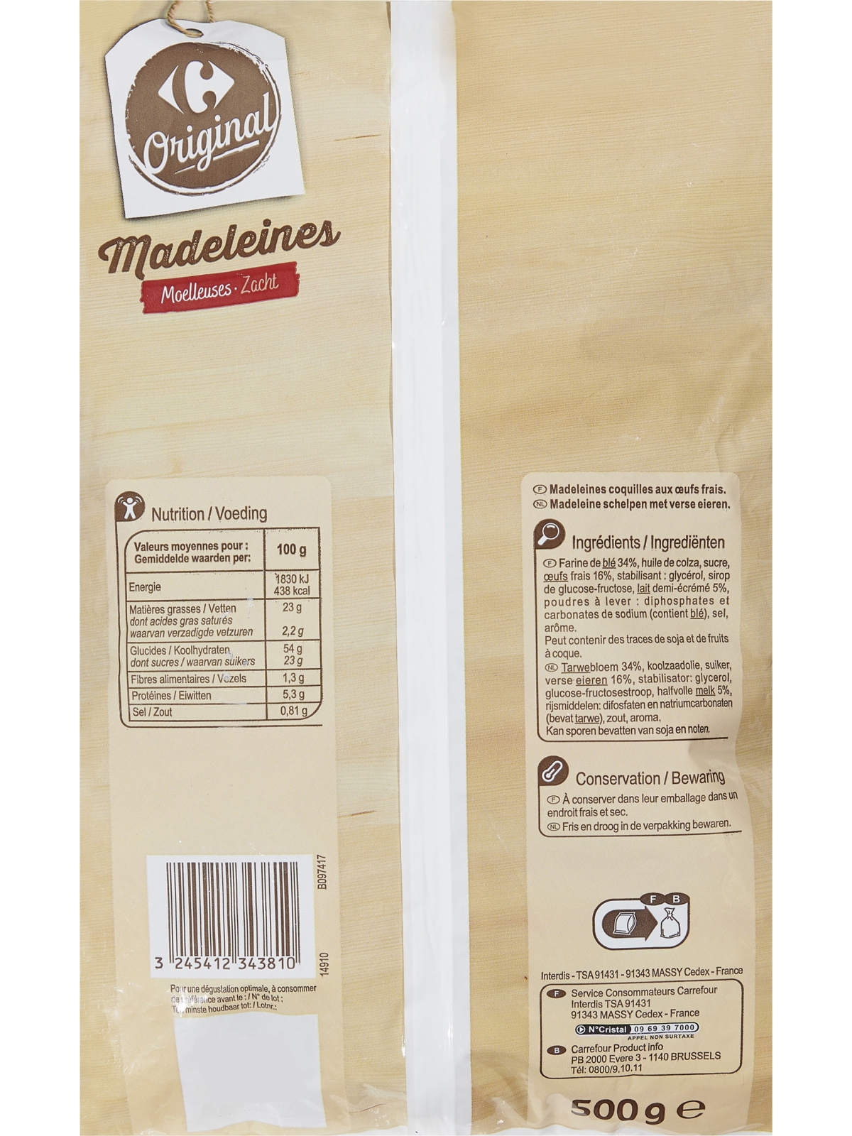 Madeleines moelleuses CARREFOUR ORIGINAL