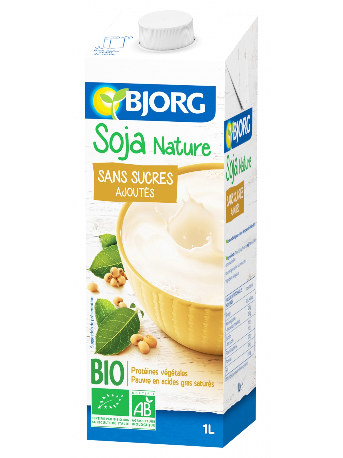 Boisson végétale soja nature bio sans sucres ajoutés BJORG