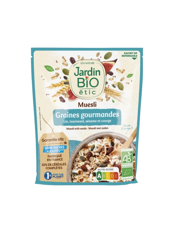 Muesli Graines Gourmandes, Lin Tournesol Sésame & Courge JARDIN BIO ÉTIC