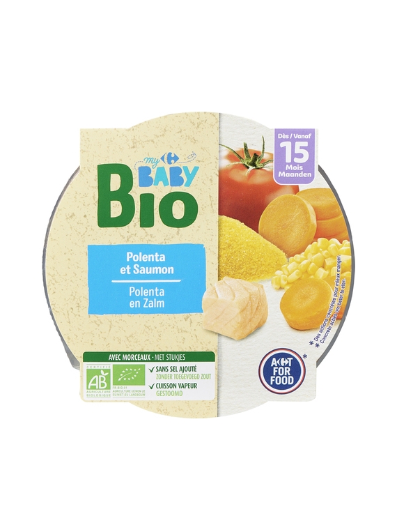 Plat Bébé dès 15 mois, Polenta & Saumon CARREFOUR BABYBIO