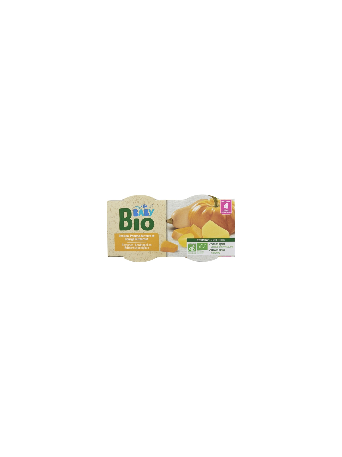 Plat Bébé Bio dès 4 mois, Potiron Pomme de terre & Courge Butternut CARREFOUR BABYBIO