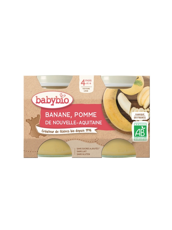 Compotes Bébé dès 4 mois, Banane Pomme de Nouvelle-Aquitaine BABYBIO