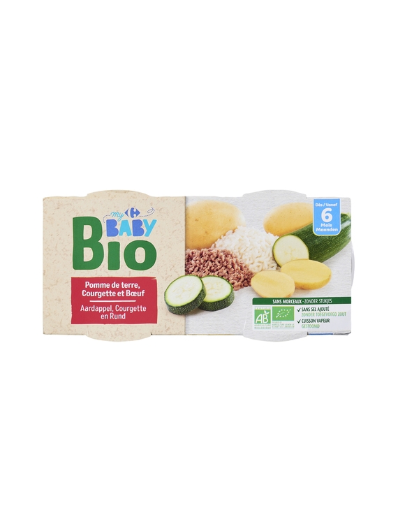 Plat Bébé Bio dès 6 mois, Pomme de terre Courgette Bœuf CARREFOUR BABYBIO