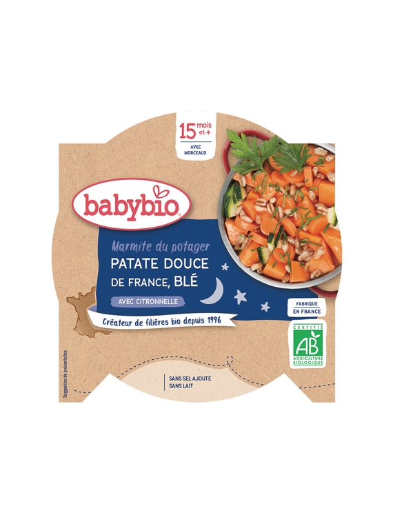 Plat Bébé dès 15 mois, Marmite du Potager patate douce de France, blé BABYBIO