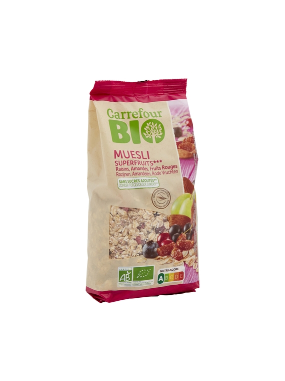 Céréales Muesli Superfruits, Raisins Amandes & Fruits Rouges CARREFOUR BIO