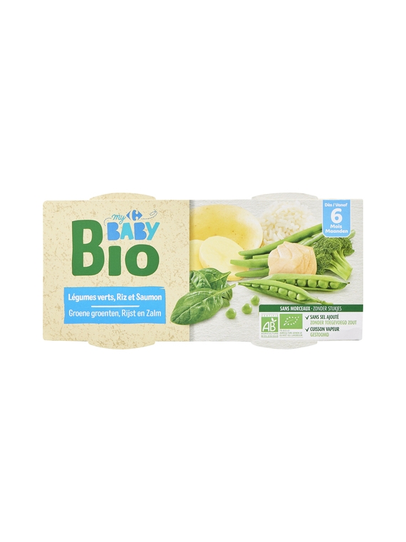 Plat Bébé Bio Légumes Verts, Riz et Saumon CARREFOUR BABY