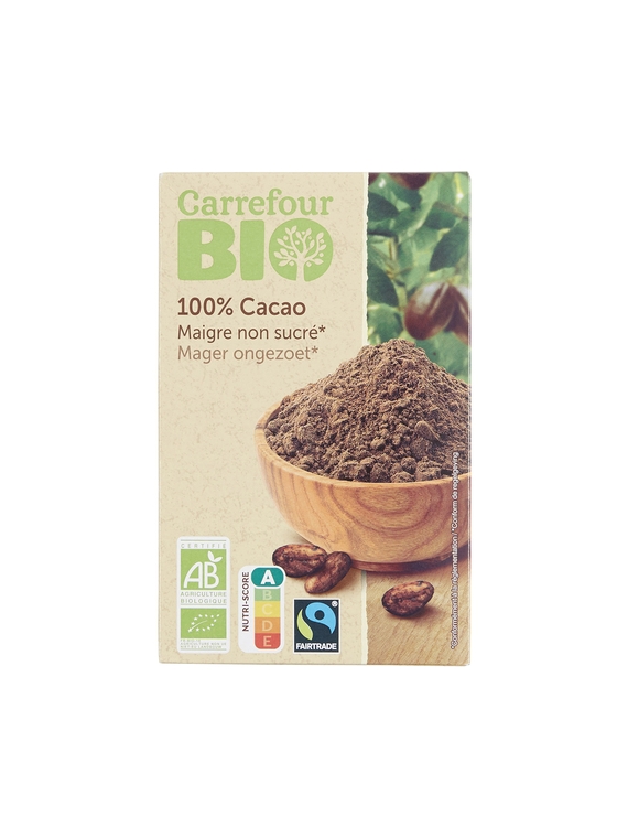 Chocolat en Poudre 100% Cacao Maigre Non Sucré CARREFOUR BIO