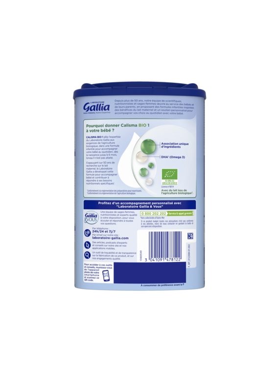 Lait en poudre 1er âge Calisma Bio GALLIA