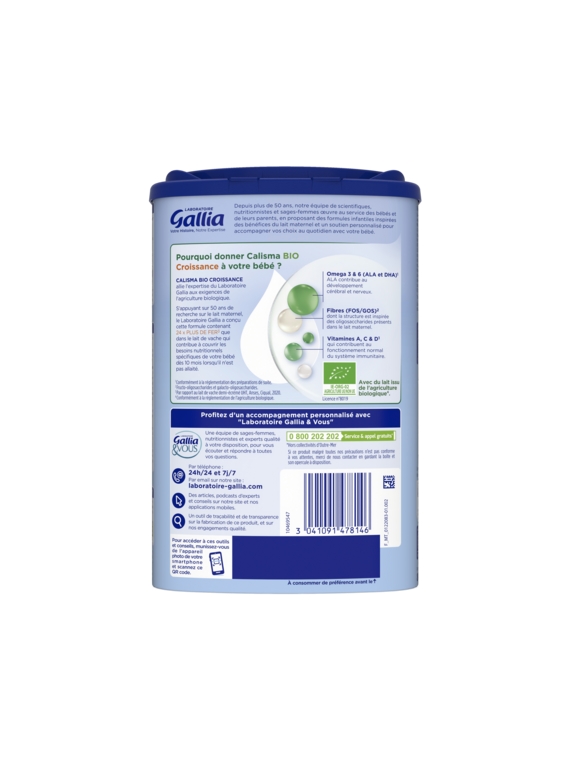 Lait en poudre 3ème âge Calisma Bio Croissance GALLIA