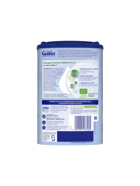 Lait en poudre 2ème âge Calisma Bio GALLIA