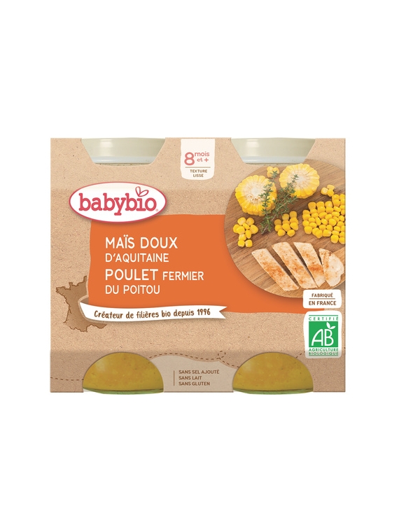 Petit Pot Bébé dès 8 mois, Maïs Poulet BABYBIO