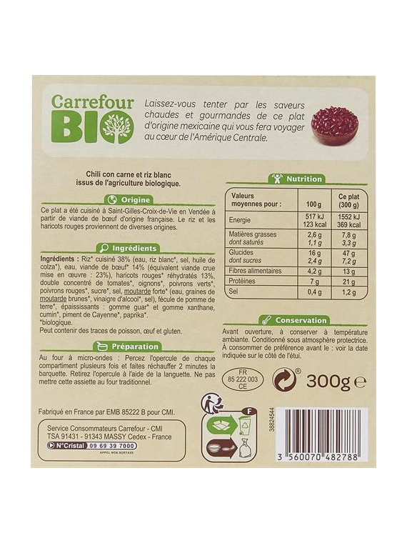 Chili Con Carne & Riz CARREFOUR BIO