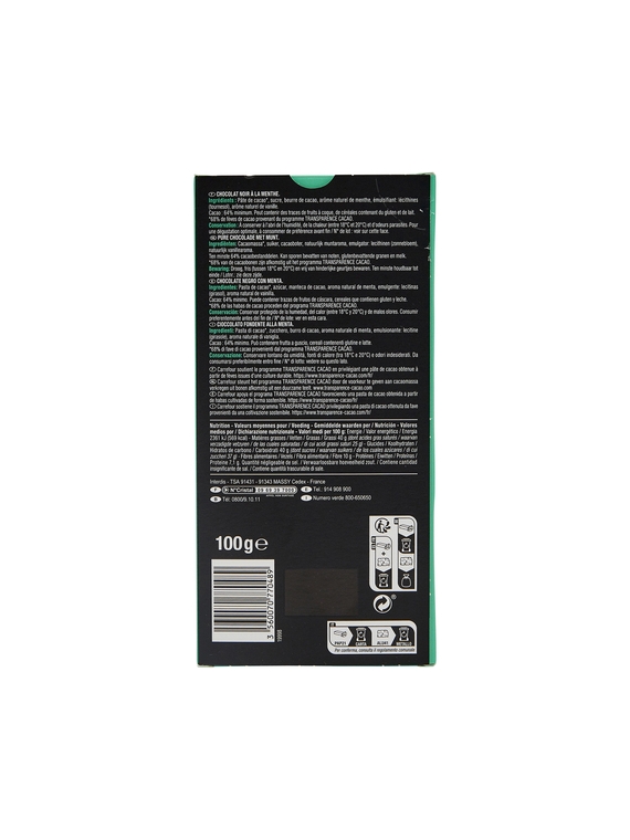 Tablette de Chocolat Noir Menthe CARREFOUR SELECTION