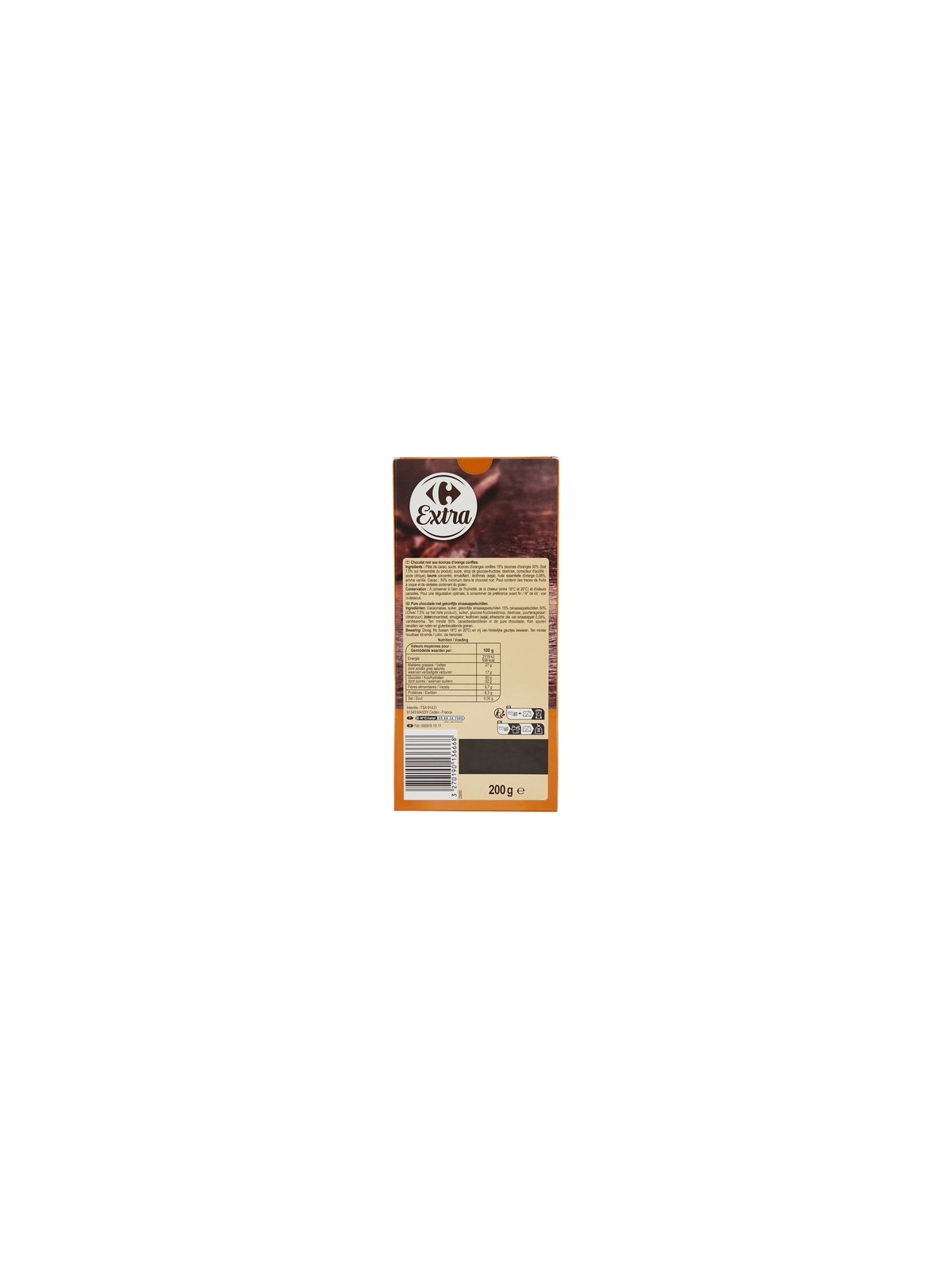 Tablette de Chocolat Noir Orange CARREFOUR EXTRA