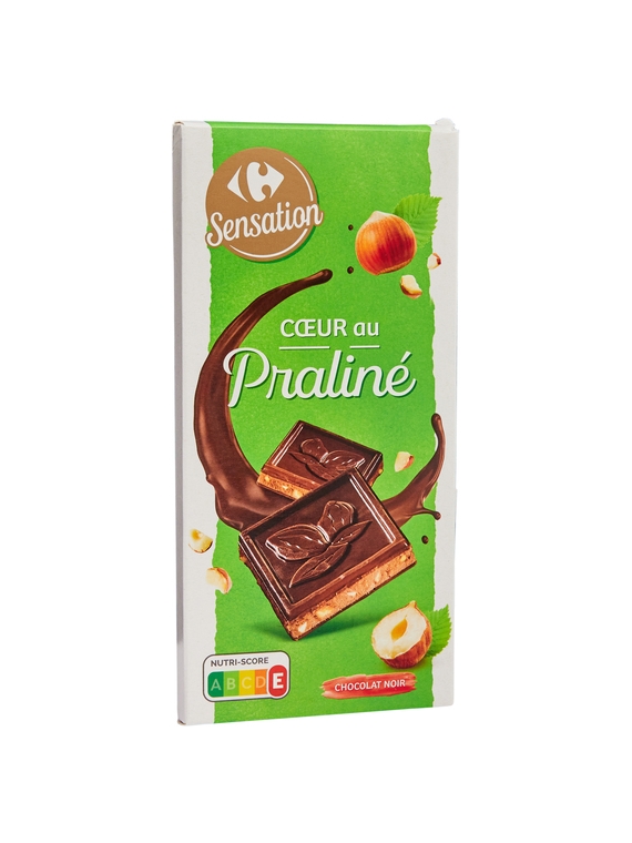 Tablette de Chocolat Noir Cœur Praliné CARREFOUR SENSATION