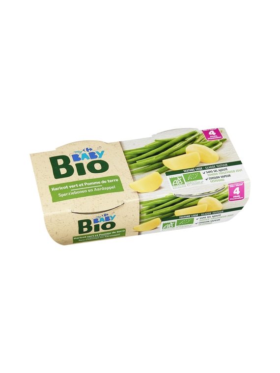 Plat Bébé dès 4 mois, Haricot Vert & Pomme de Terre CARREFOUR BABYBIO