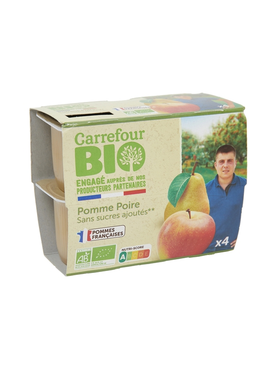 Compotes pomme poire sans sucres ajoutés CARREFOUR BIO