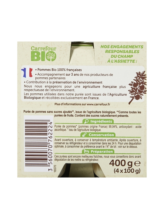 Compotes Pomme CARREFOUR BIO