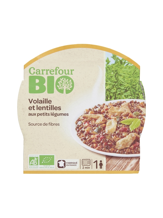 Plat Cuisiné Volaille et Lentilles CARREFOUR BIO