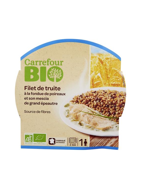 Plat cuisiné filet de truite et fondue de CARREFOUR BIO