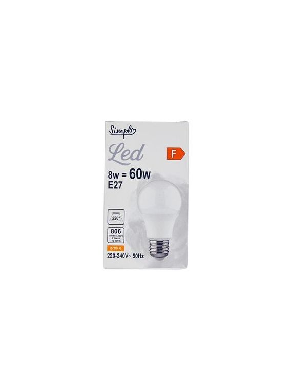 Ampoule LED E27 Standard Blanc-chaud Dépolie 60W X1 SIMPL