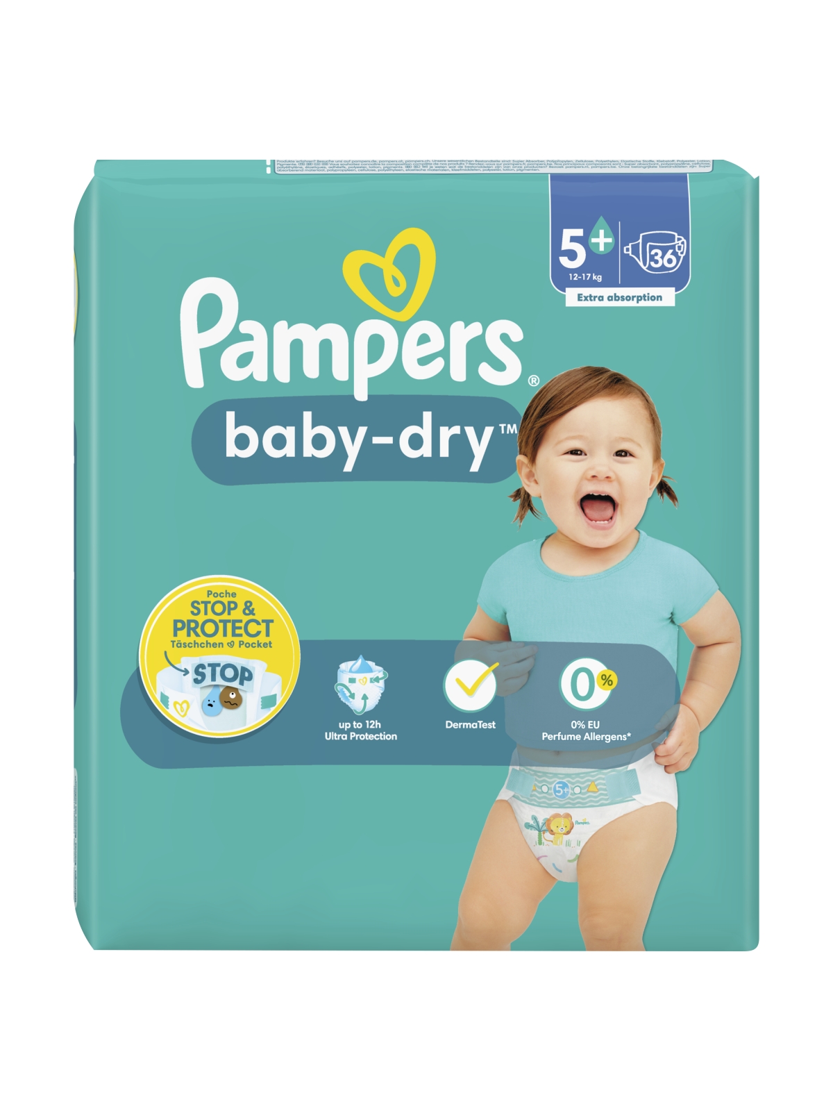 Couches Bébé Baby-Dry Taille 5+ 12kg - 17kg PAMPERS