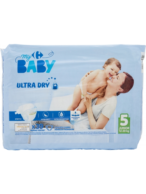 Couches bébé ultra dry junior taille 5 : 12-20 kg CARREFOUR BABY