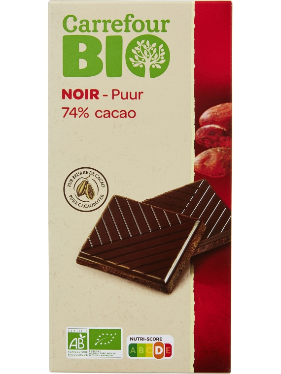 Chocolat bio noir 74% cacao CARREFOUR BIO