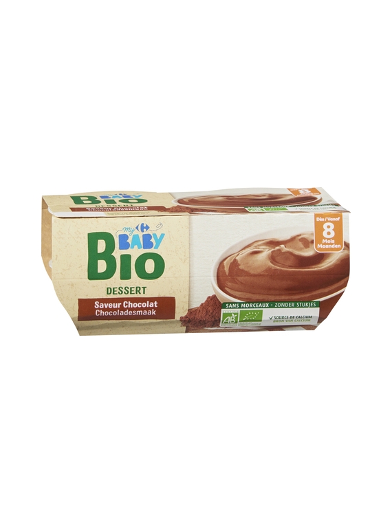 Desserts Brassés pour Bébés dès 8 mois, Saveur Chocolat CARREFOUR BABY BIO