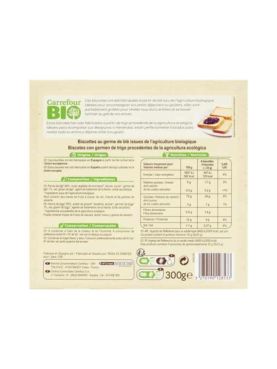 Biscottes au Germe de Blé CARREFOUR BIO