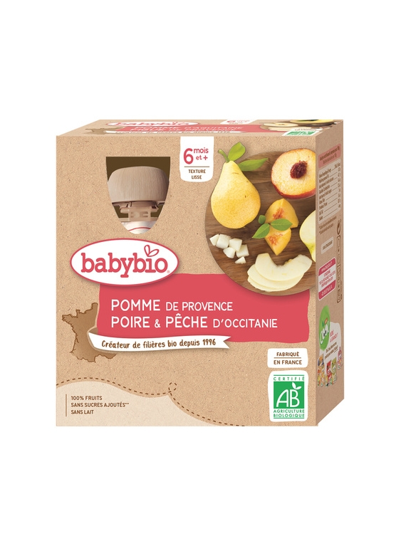 Compotes Pomme de Provence Poire & Pêche d'Occitanie BABYBIO