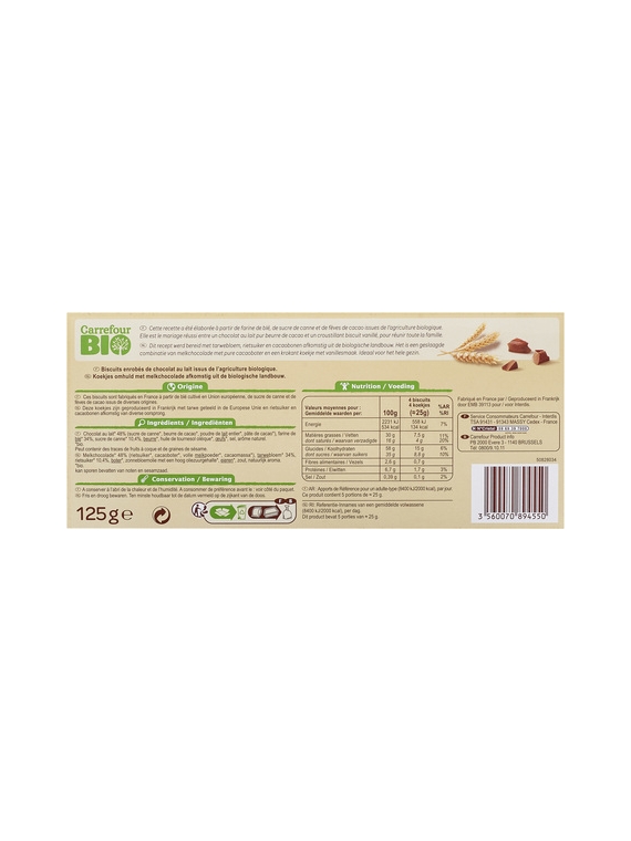 Bâtonnets chocolat au lait CARREFOUR BIO