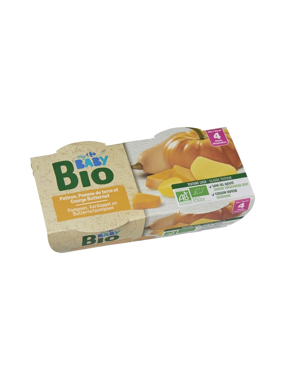 Plat Bébé Bio dès 4 mois, Potiron Pomme de terre & Courge Butternut CARREFOUR BABYBIO