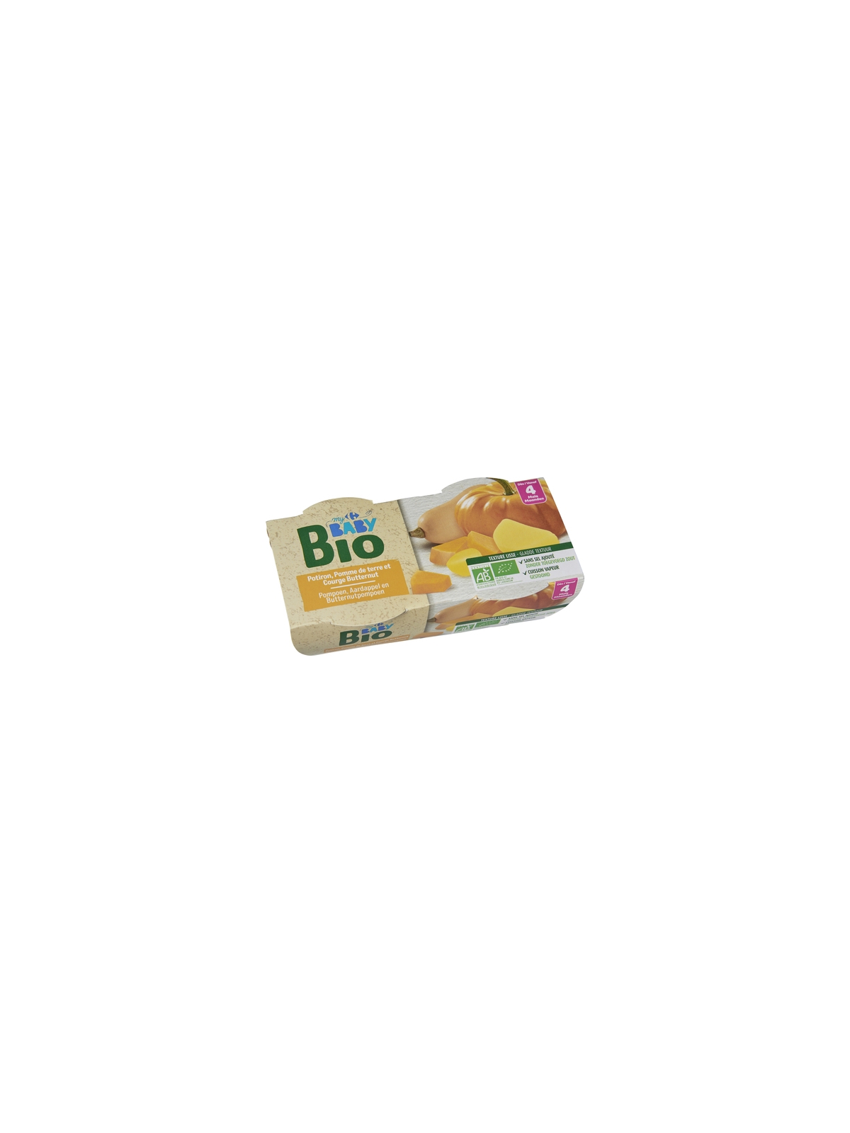 Plat Bébé Bio dès 4 mois, Potiron Pomme de terre & Courge Butternut CARREFOUR BABYBIO