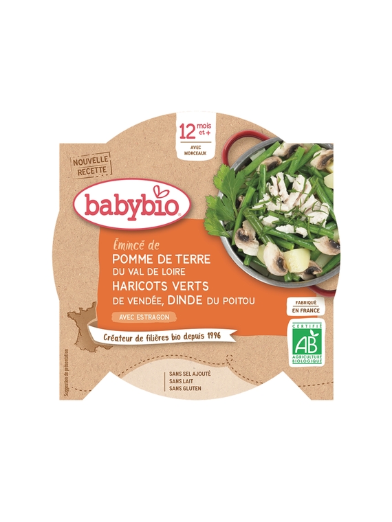 Plat bébé dès 12 mois, Pomme de terre Haricots verts Dinde BABYBIO