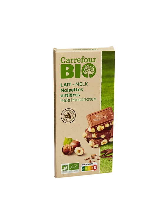 Chocolat au Lait Noisettes Entières CARREFOUR BIO