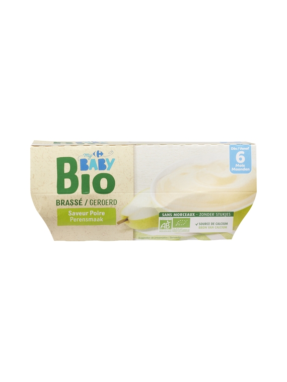 Desserts Brassés pour Bébés dès 6 mois, Saveur Poire CARREFOUR BABY BIO