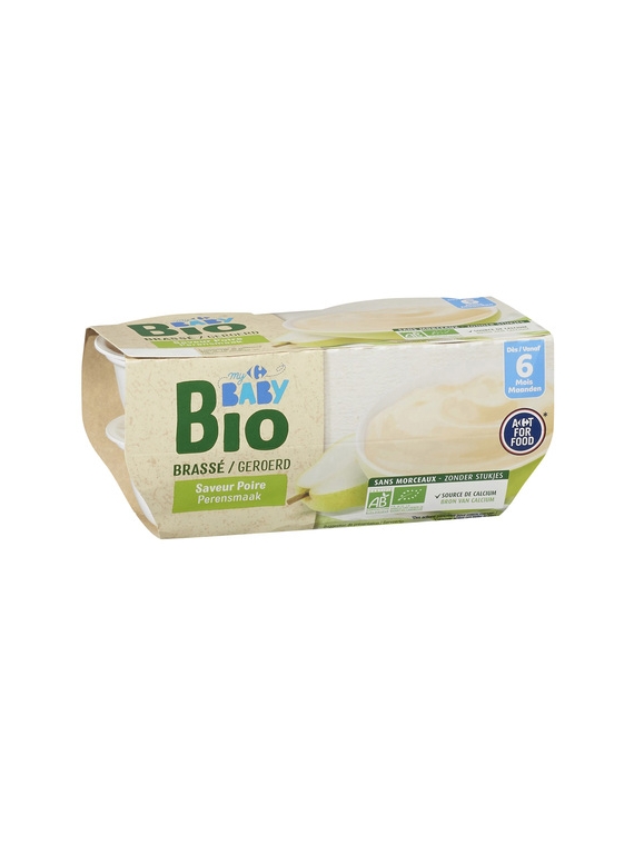 Desserts Brassés pour Bébés dès 6 mois, Saveur Poire CARREFOUR BABY BIO