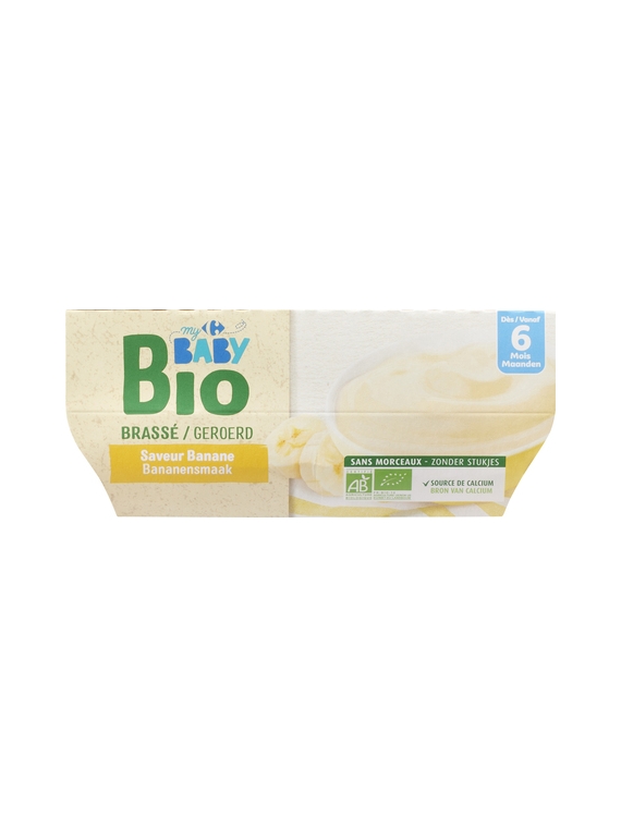 Desserts Brassés pour Bébés dès 6 mois, Saveur Banane CARREFOUR BABY BIO