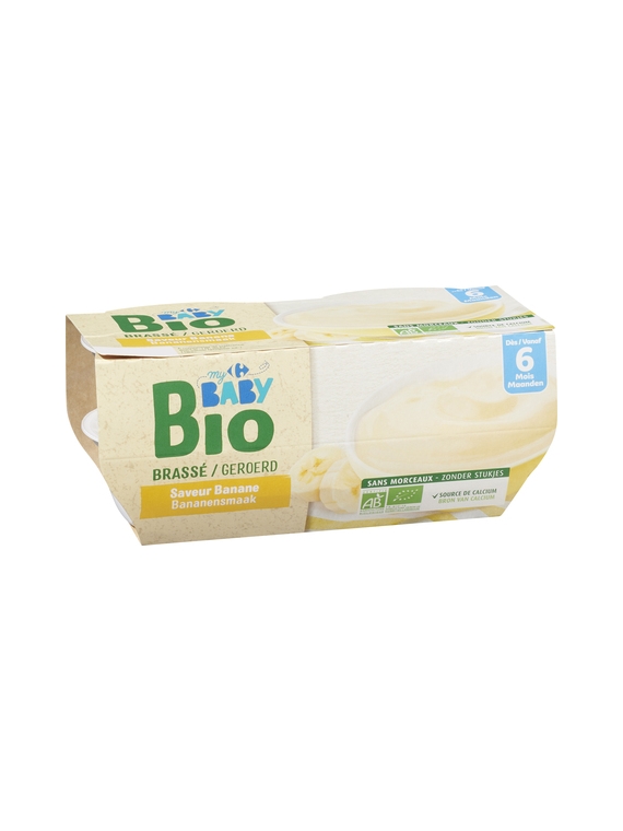 Desserts Brassés pour Bébés dès 6 mois, Saveur Banane CARREFOUR BABY BIO