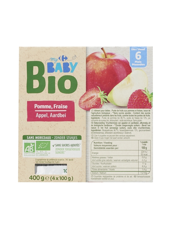 Desserts Bébés dès 6 mois, Pomme Fraise CARREFOUR BABY BIO