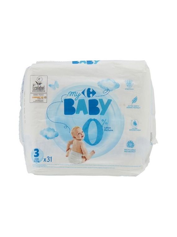 Couches 0% lotion T3 midi : 4-9 kg CARREFOUR BABY