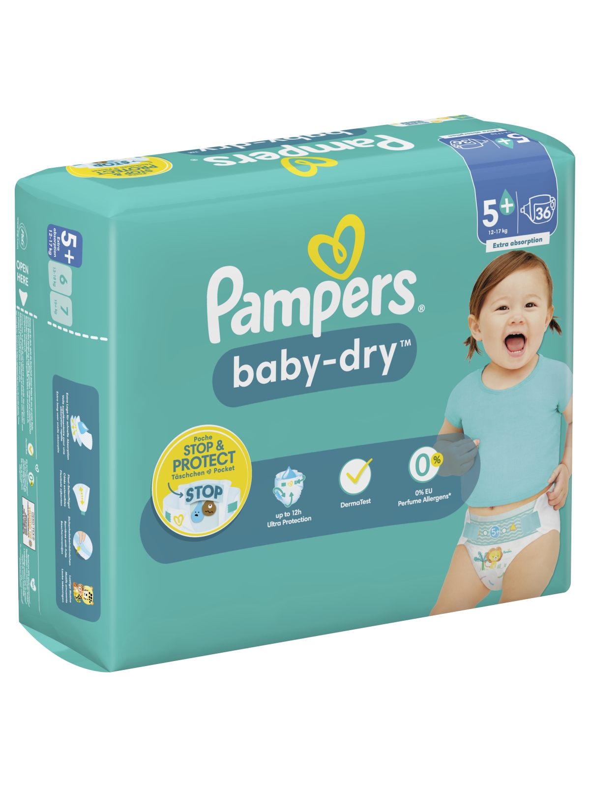 Couches Bébé Baby-Dry Taille 5+ 12kg - 17kg PAMPERS