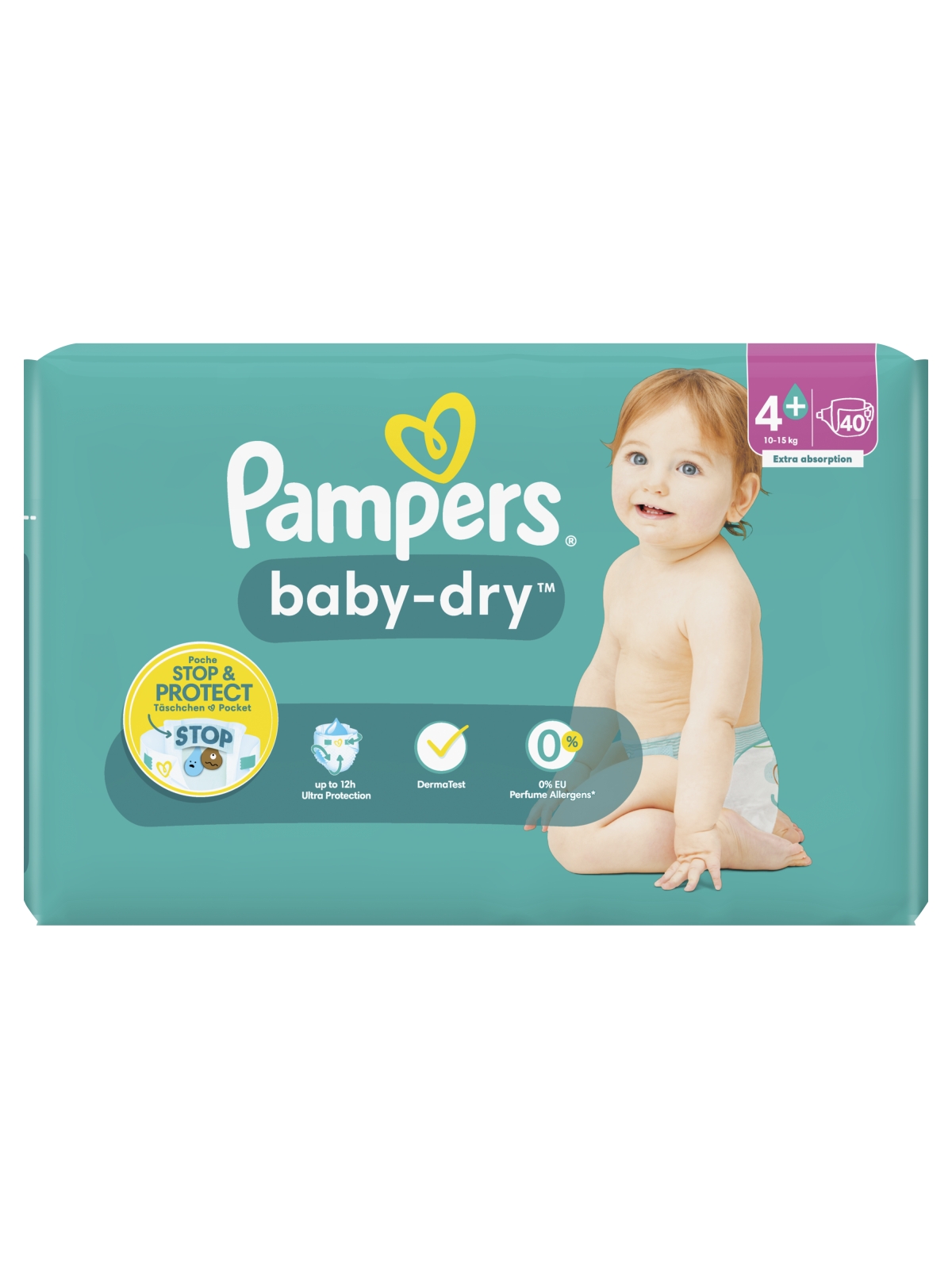 Couches Bébé Baby-Dry Taille 4+ 10Kg-15Kg PAMPERS