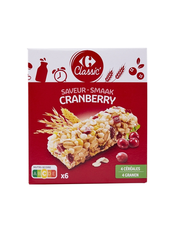 Barres de 4 Céréales Saveur Cranberry CARREFOUR CLASSIC'